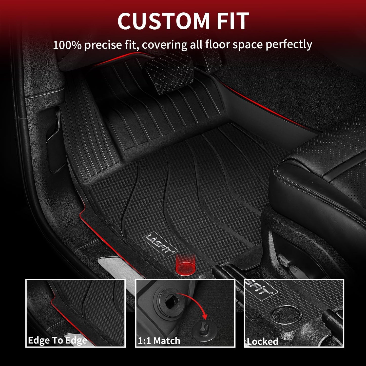 LASFIT Floor Mats for Porsche Cayenne 2019-2025 All Weather Floor Liner TPE Custom Fit 1st & 2nd Row Rubber Car Mats for Porsche Cayenne Automotive Accessories, Black, Easy to Clean