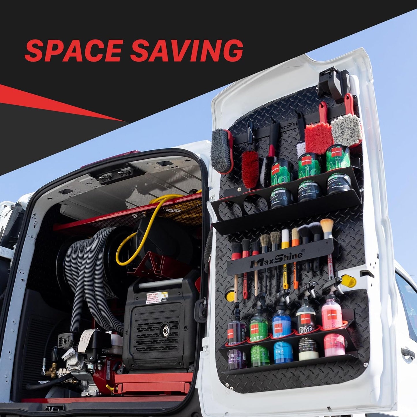 Universal Detailing Spray Bottle Holder - Mobile Detailing & Car Garage Organizer, Holds 5 Sprayers (16/32oz) with 4 Small Holes, Lightweight Design, Easy Wall Mounting (2)