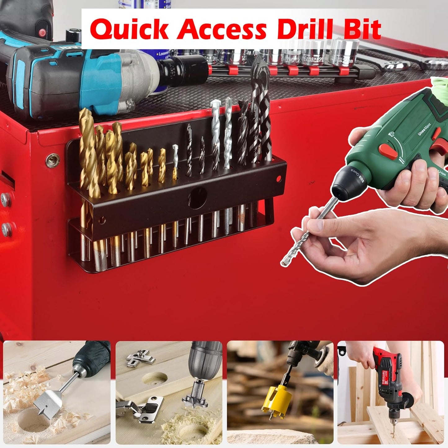 MUTUACTOR Magnetic Drill Bit Organizer,No Drilling Magnet Impact Drill Bit Storage,Anti-Slip Heavy Duty Magnetic Drill Bits Holder for Long Phillips Head Drill Bits,Black,26 Holes