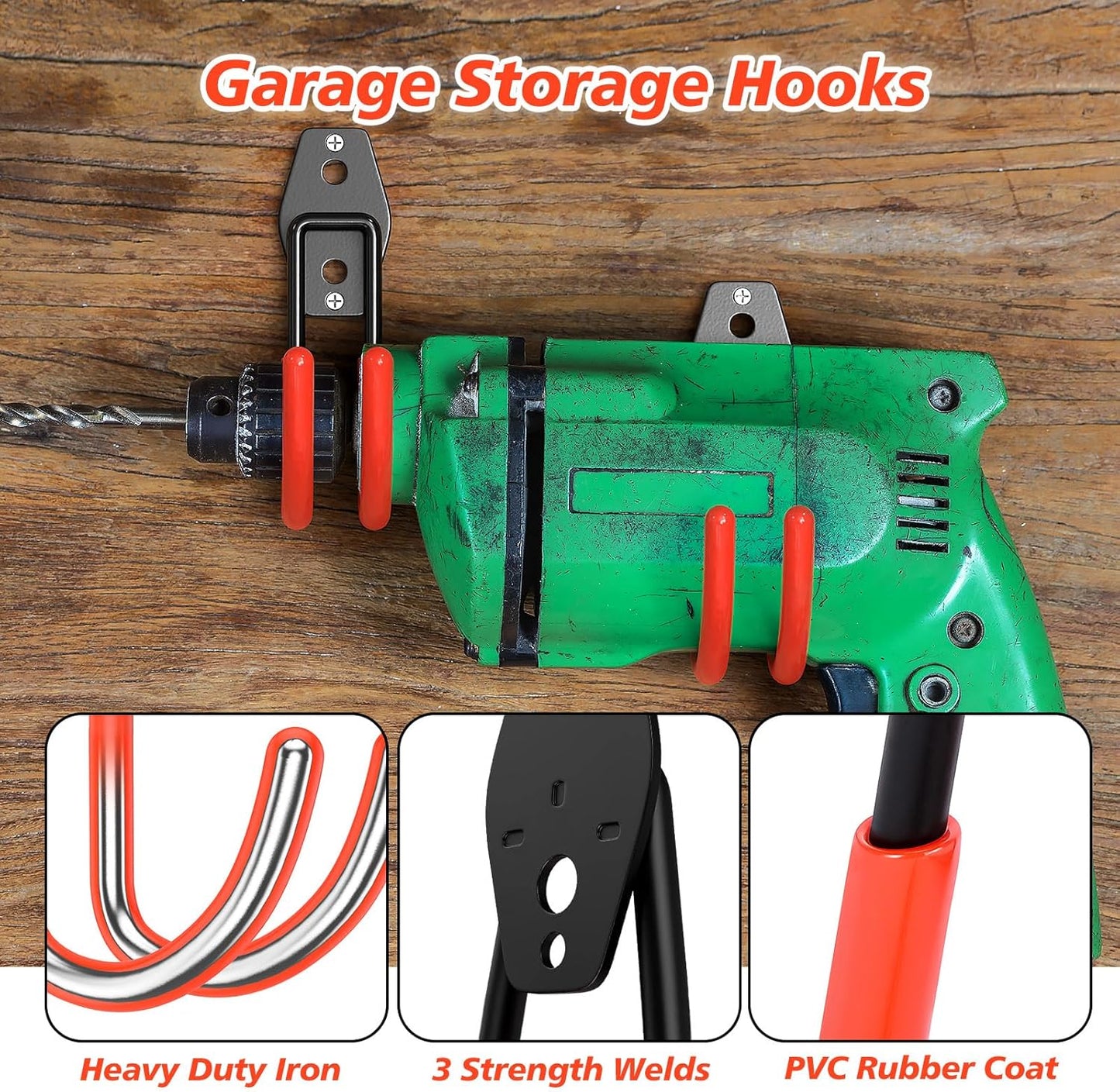 4 Pack 5.5x4.1 inch J Heavy Duty Garage Hooks,Solid Steel Wall Mount Hangers,with Anti-Slip Coating,for Hanging and Organising Ladder,Bike,Ropes,Broom,Garden,Yard and Power Tools