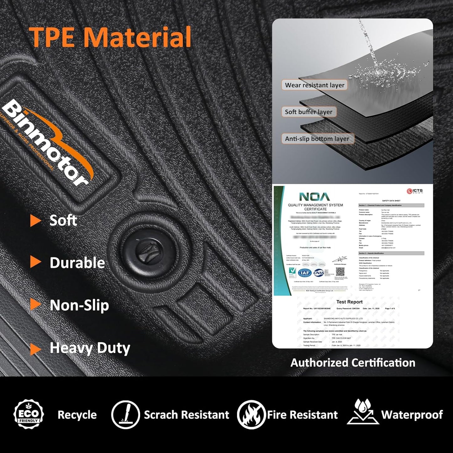 Binmotor-All Weather Floor Mats Cargo Liner Set for 2010-2015 RX / RX350 / RX450h,2 Rows Floor Mats with Cargo Mat Set,TPE Rubber Liners for RX Accessories-Black