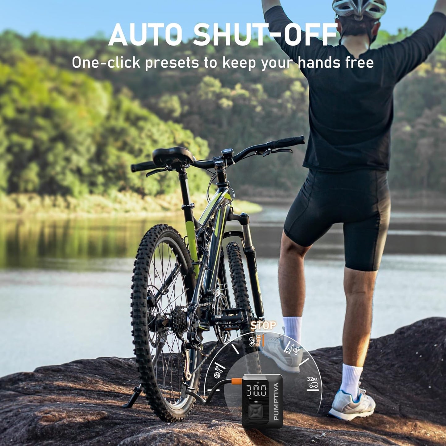 Tire Inflator Portable Air Compressor, 150 PSI Portable Electric Bike Pump Auto Shut-Off Cordless Car Tire Air Pump with Accurate LCD Display LED Light for Car, Motorcycle, Bicycle, Bike, Ball