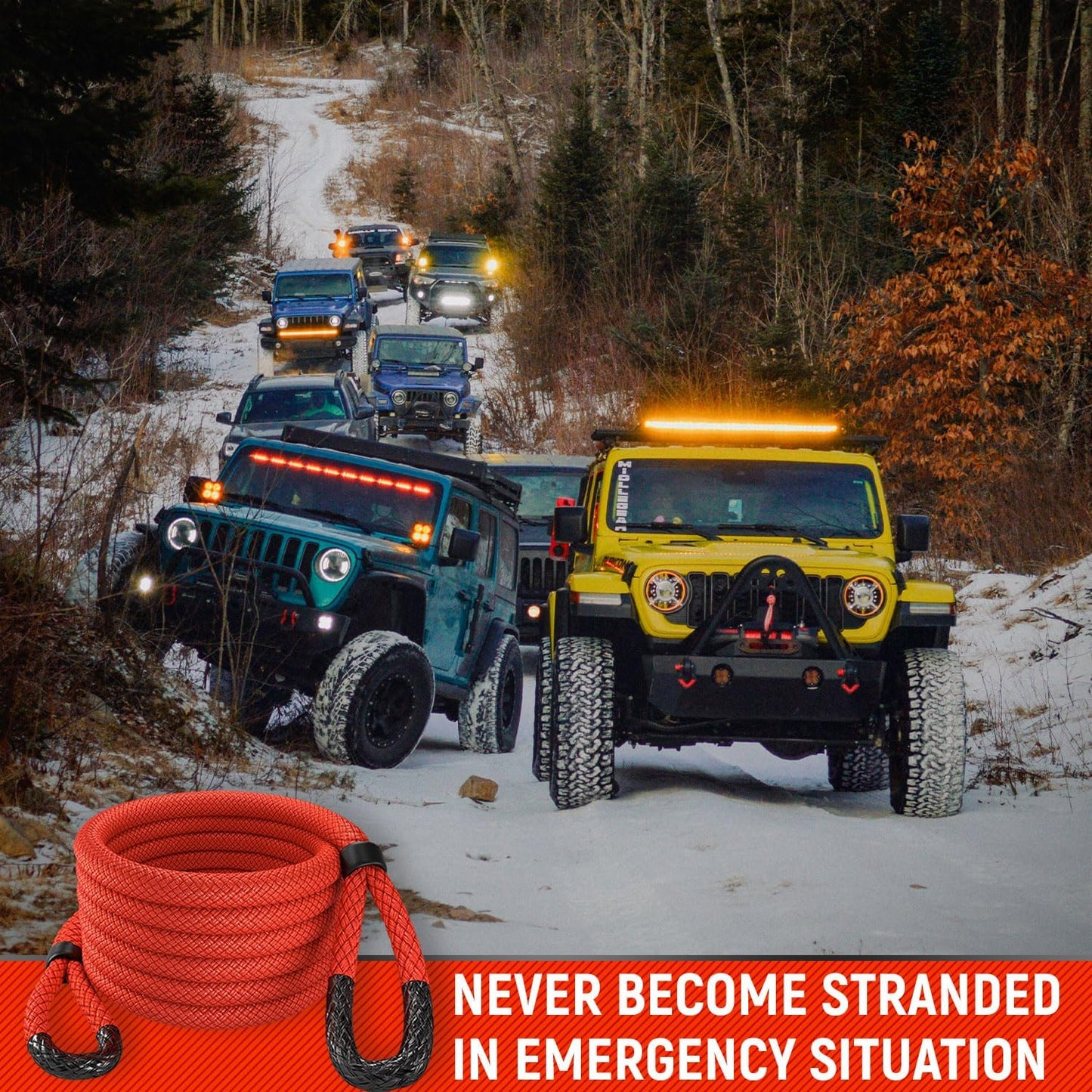 MiolleGear Kinetic Recovery Rope kit (7/8" x30', 10000lbs WLL) Heavy Duty Tow Rope - Includes 2 Soft Shackle 3/8 for UTV, ATV, Truck, Car, Jeep, Tractor