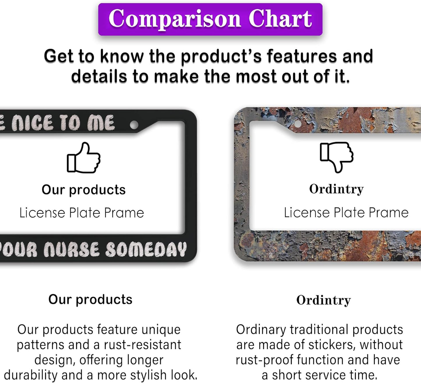 License Plate Frames Black and White License Plate Frame Be Nice to Me I May Be Your Nurse Someday Universal Aluminum Car Accessory 2 Pack with Screw Covers Set