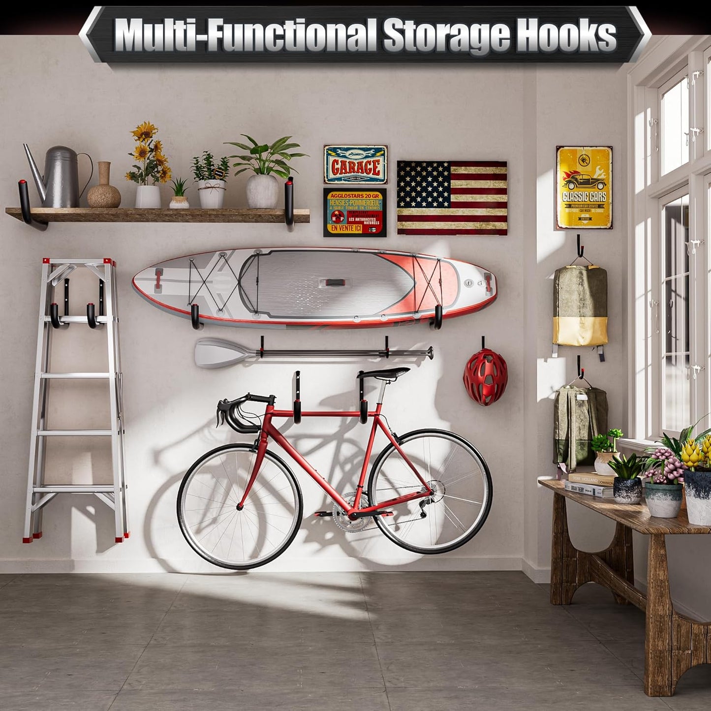 Nacial 24 Pack Garage Hooks Heavy Duty, 3.5" Garage Wall Hook with EVA Pads, 100LBS Capacity Hooks for Hanging Bikes, Kayak Folding Chairs and Hanging Ladders