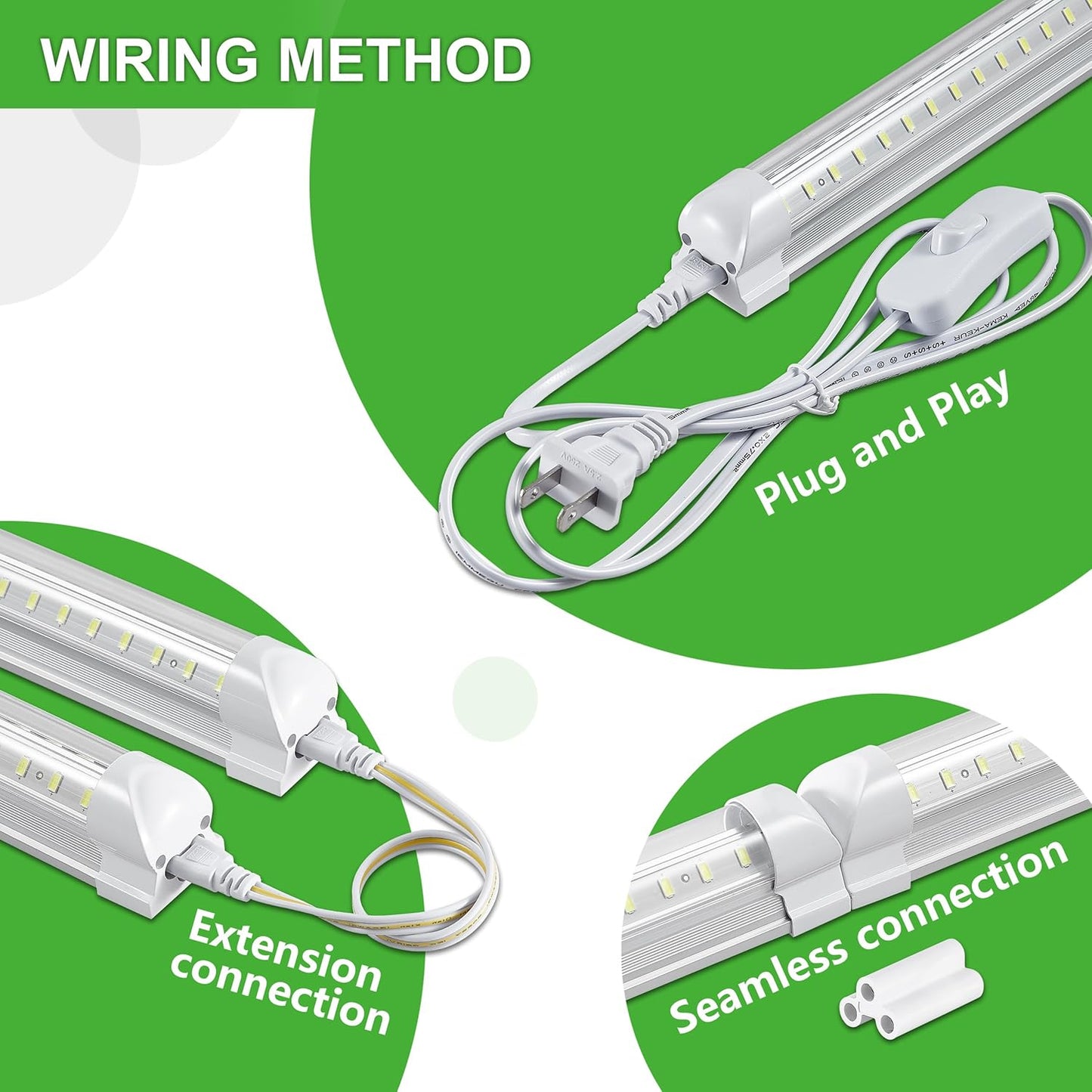 4Pack 8FT LED Shop Light Garage Lights,100W 6000K 15000LM White Light,Hanging/Surface Mount,Plug and Play,Super Bright T8 Tube Light,Linkable LED Shop Lights for Warehouse Workshop Basement