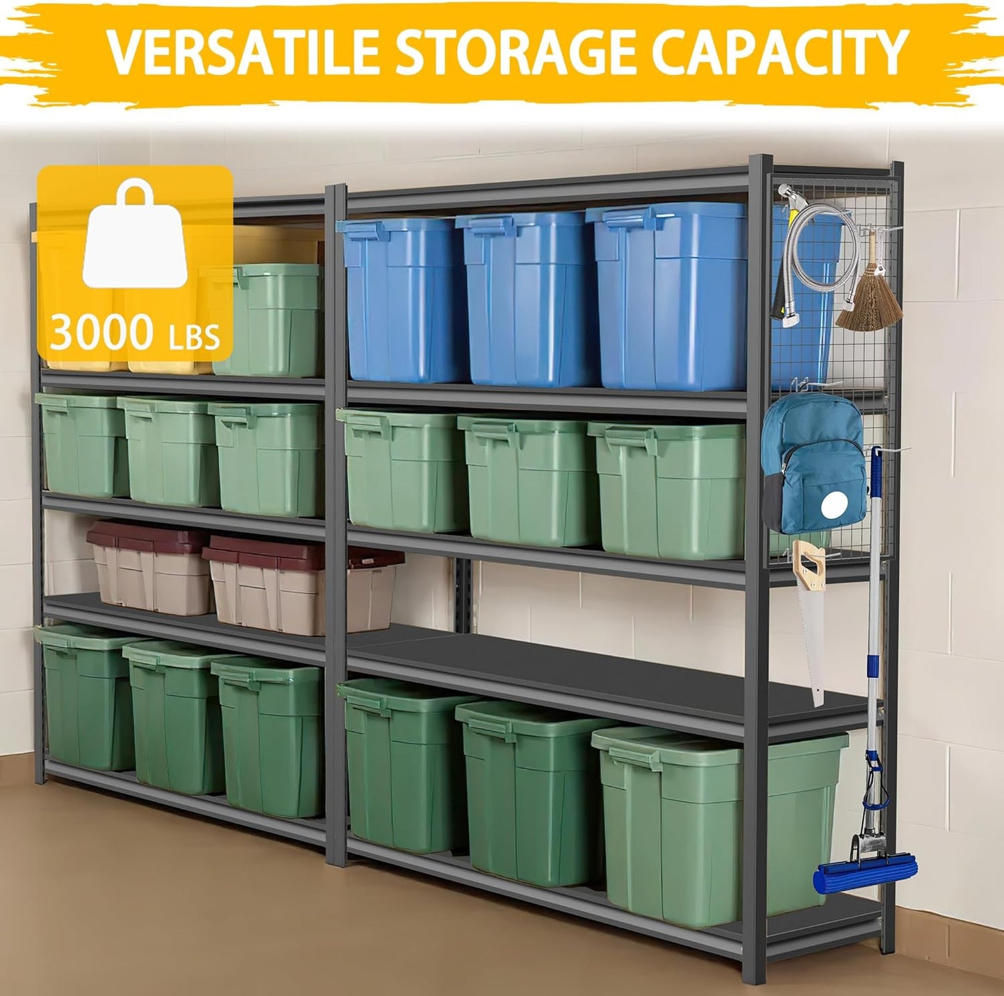 3020LBS Standing Shelf Units 72" H x 48″W x 20" D,Heavy Duty Garage Shelving Units and Storage, 5-Tier Metal Shelves, Storage Rack for Garage Organization, Basement, Workshop, 1Pack