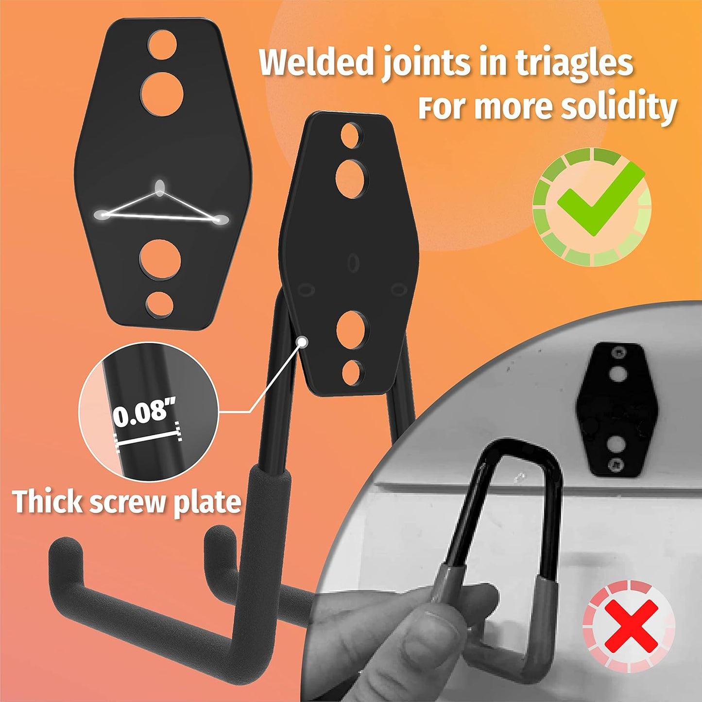 HUHOLE 14PC Garage Hooks Heavy Duty, Utility Garage Storage Hooks, Wall Mount Hook with Anti-Slip Coating for Hanging Ropes, Bikes, Ladders and Bulk Items