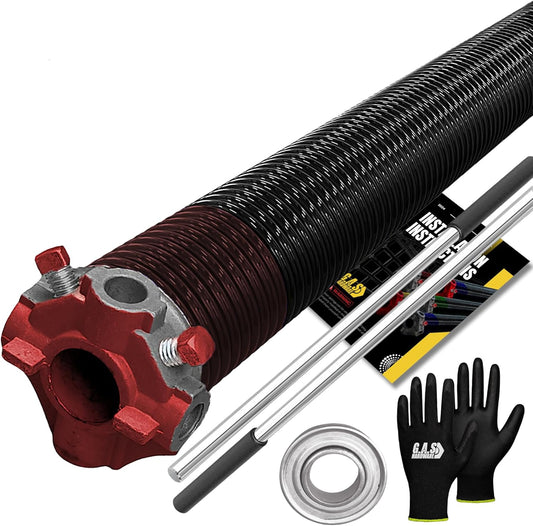 Garage Door Torsion Spring 234x2x25 Torsion Springs for Left Side of Garage Door with 1" Steel Bearing, Gloves, and Winding Bars Precision E-Coating 5-Year Warranty Minimum 30,000 Cycles (Red Cone)