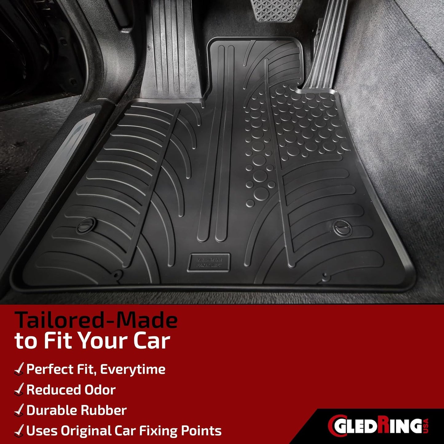 Gledring USA Custom Fit All-Weather Rubber Floor Mats Intended for Toyota Tundra Regular Cab 2012-2021, No Trimming Required, Tailored Custom Fit, Protects from Rain, Mud, & Snow