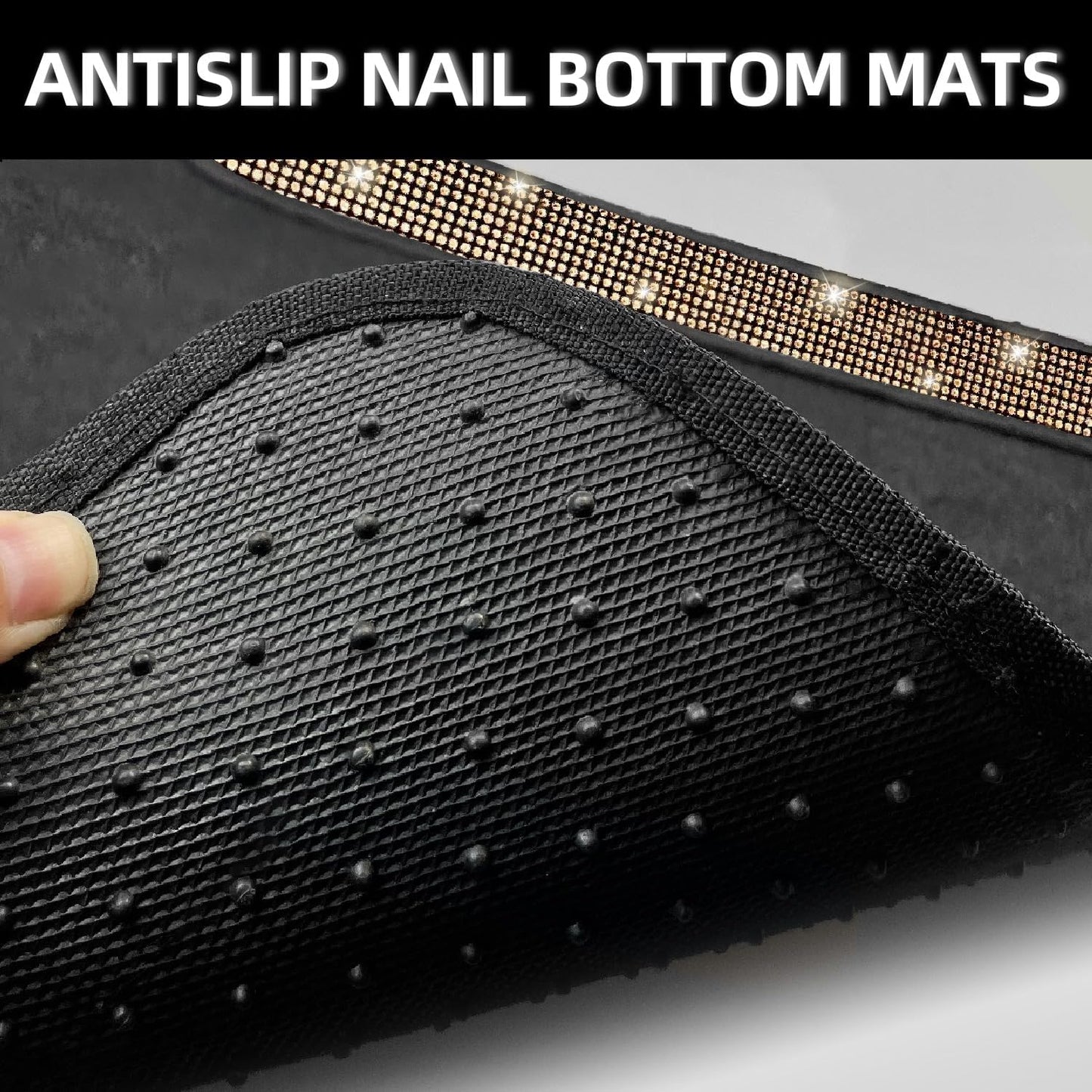 NBTEPEM Gold Bling Car Floor Mats Full Set, Universal Fit Most Cars,SUV, Trucks, 4 pcs Sparkle Glitter Diamond Carpet for Women Girls with Anti-Slip Pad (Gold Diamond)