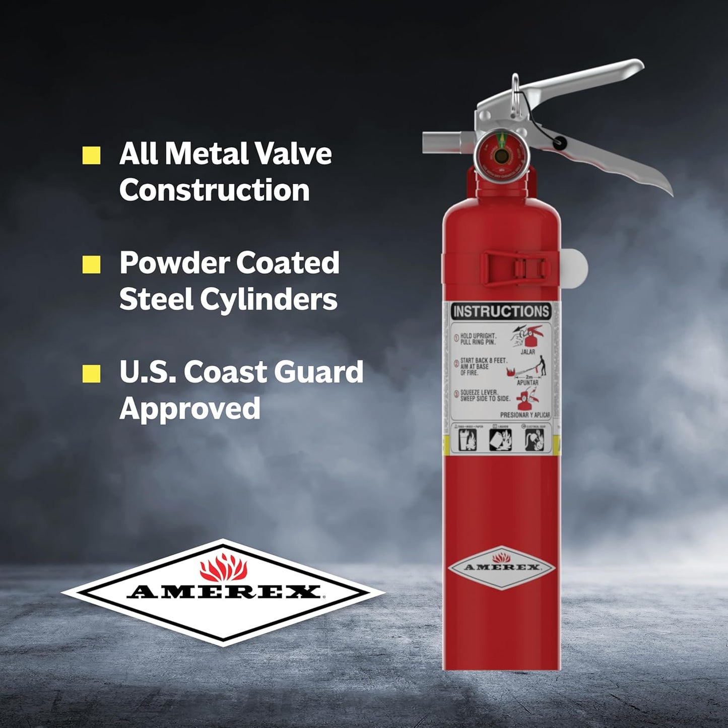 Amerex B417T ABC Dry Chemical Fire Extinguisher – 2.5 lb Rechargeable All-Purpose Extinguisher – Durable Aluminum Valve with Wall Bracket – Ideal for Home, Office, Auto & Garage Use