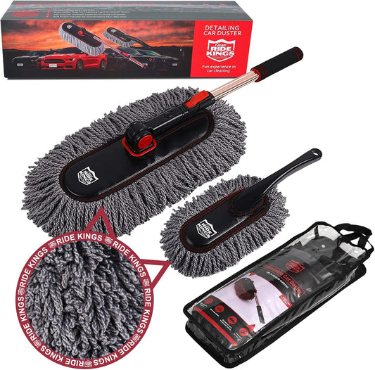 Car Duster Set, Car Duster Exterior Extendable Handle, Scratch Remover Large and Small Car Brushes Remove Dust Exterior Interior of Cars and Trucks,Microfiber Car Interior Brush, 2-Packs