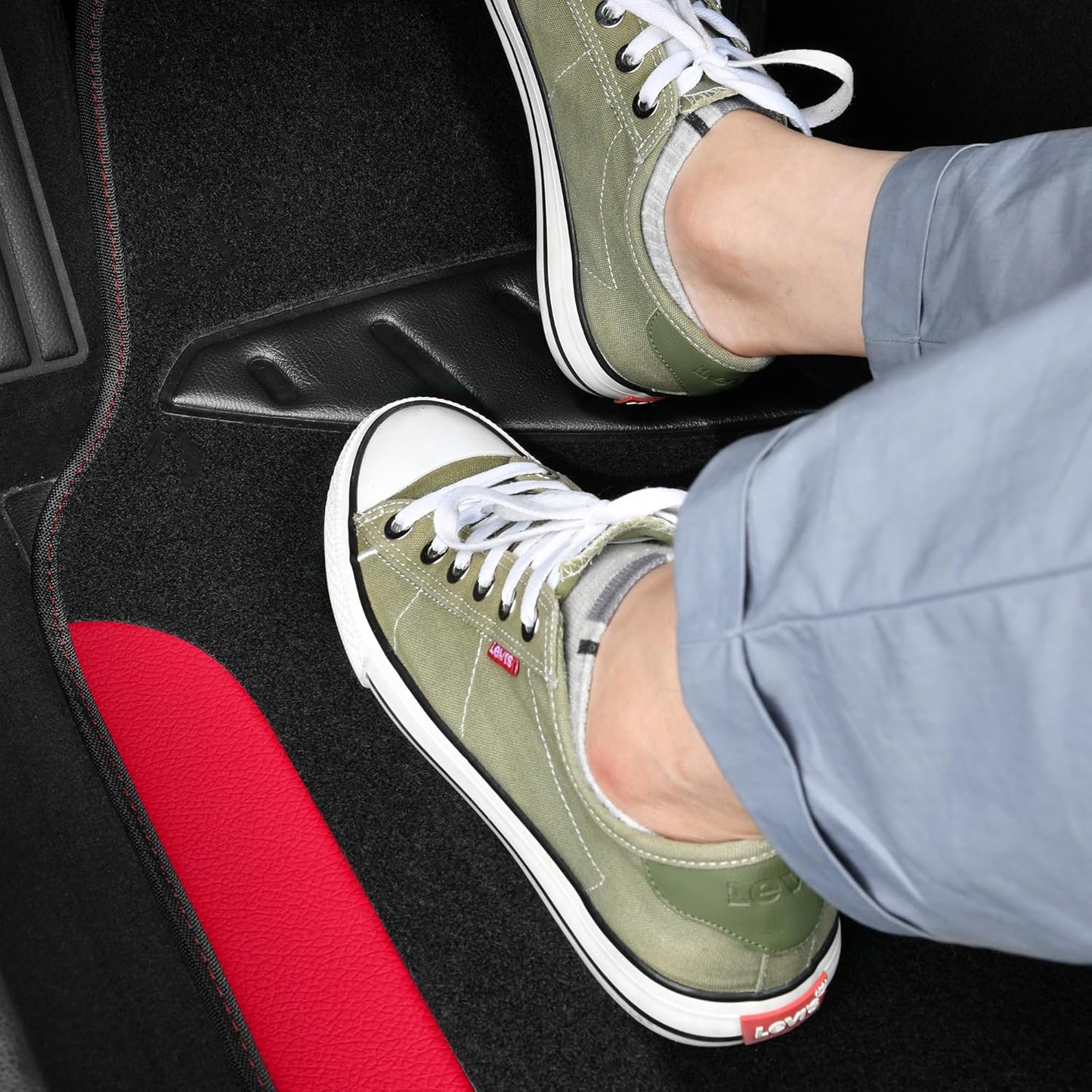 CAR PASS Waterproof Universal Faux Leather 3Row Car Floor Mats, Red Car Mats Fit for SUV,Vans,sedans, Trucks,Set of Vehicles Car Carpet with Driver Heel Pad and Anti-Slip Nibs Backing (Red 3Row)