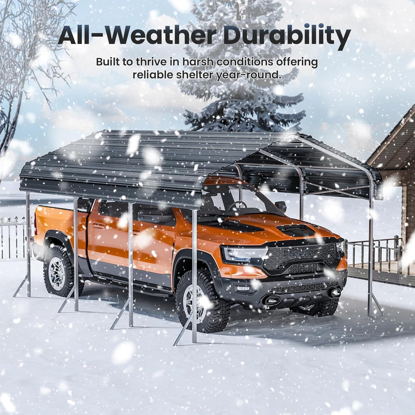 10x15 Ft Carport, Heavy Duty Metal Car Port, All-Weather Protection, Easy Assembly for Cars, Trucks, Boats, Tractors, and Outdoor Storage