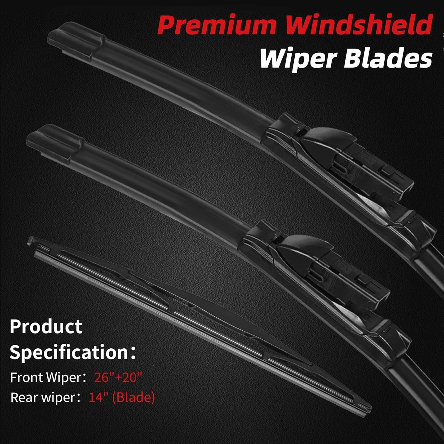 OTUAYAUTO Premium Windshield Wiper Blades - Replacement for Subaru Ascent 2019-2023 - Precision Fit, All-Weather Performance, Front and Rear Wiper Blades, Top Lock - 26"+20"+14" (Pack of 3)