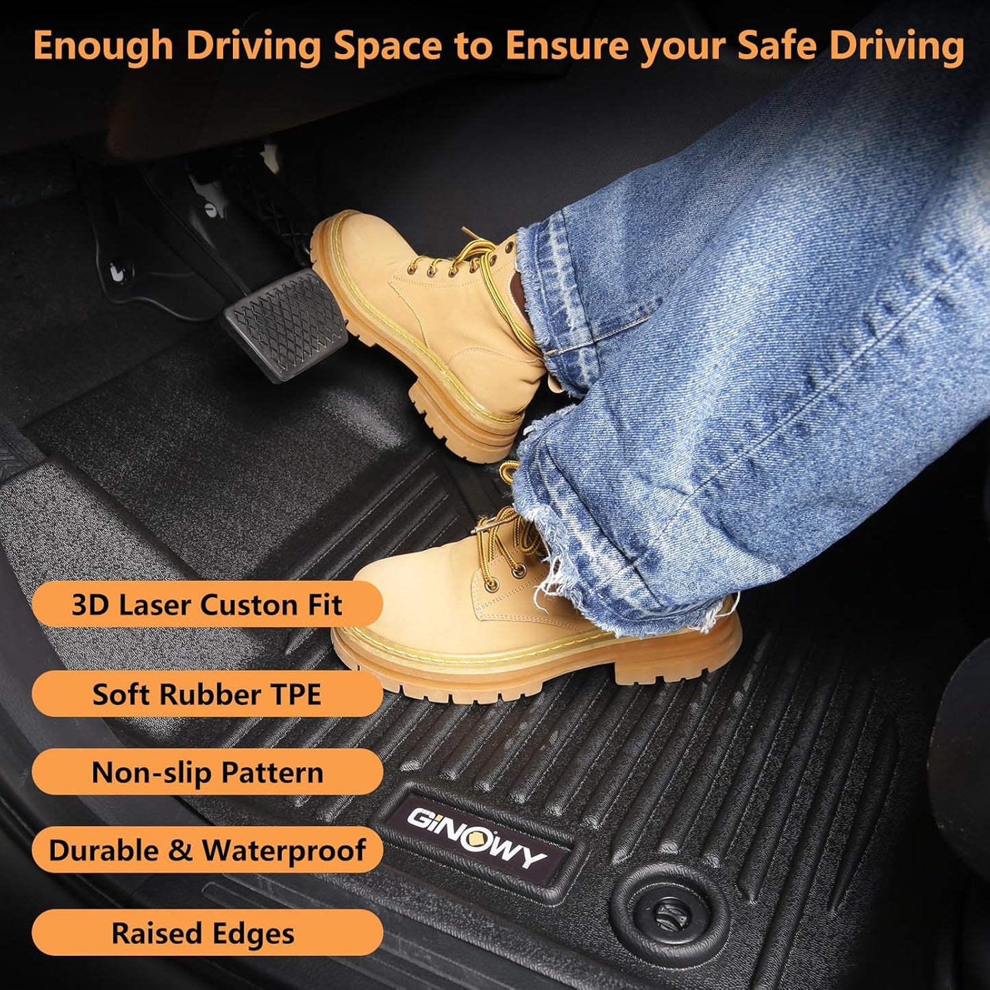 GINOWY- Floor Mats & Cargo Liner for Kia Seltos 2024 2025 2026, TPE All Weather Protection Seltos Car Mats 2024, Custom Seltos Floor Liners Non-Slip Trunk Mat, Waterproof Accessories Black