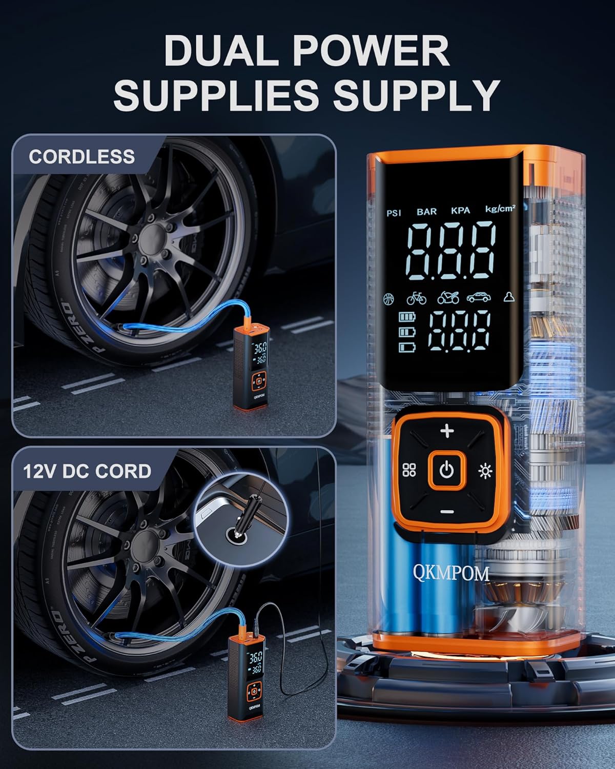 Tire Inflator Portable Air Compressor, 6X Faster 180 PSI Cordless Air Compressor, Air Pump with Pressure Gauge - Portable Tire Inflator for Car, Pickup, Motor, Bicycle, Balls and More