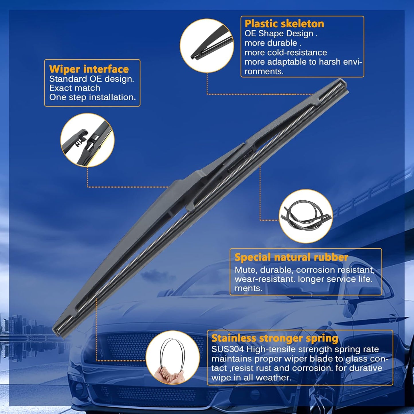 Windshield Wiper Blade Set Replacement for Toyota Rav4 2006-2012 Original Equipment Replacement Front Wiper Blades-24"/17"/12" (Set of 3) U/J Hook