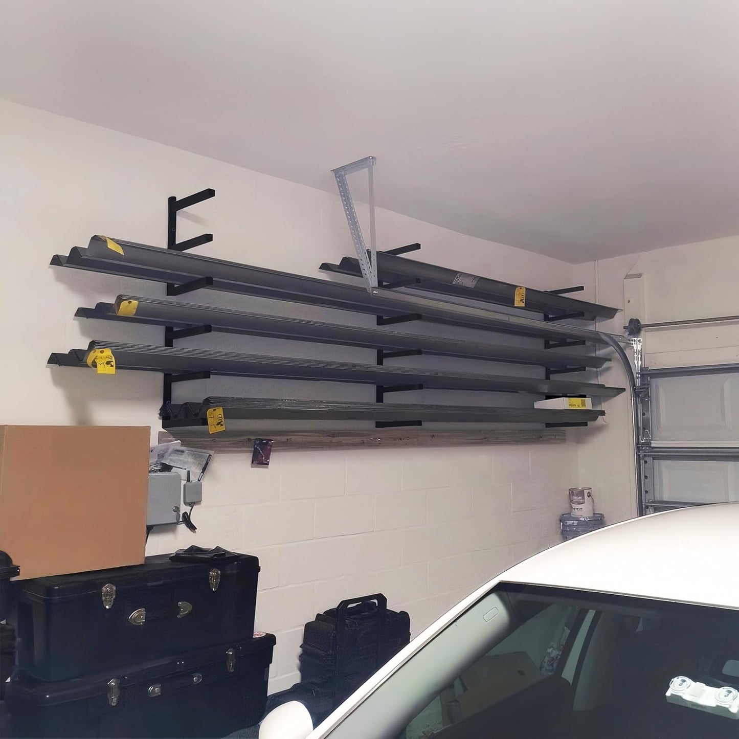 Wood Storage Racks with 3 Level, Garage Organizer Lumber Storage Rack Wall Mounted, Workshop Organizers Wood Wall Shelving, Lumber Metal Racks for Garage, Basement, Indoor and Outdoor (Black, 6 Pack)