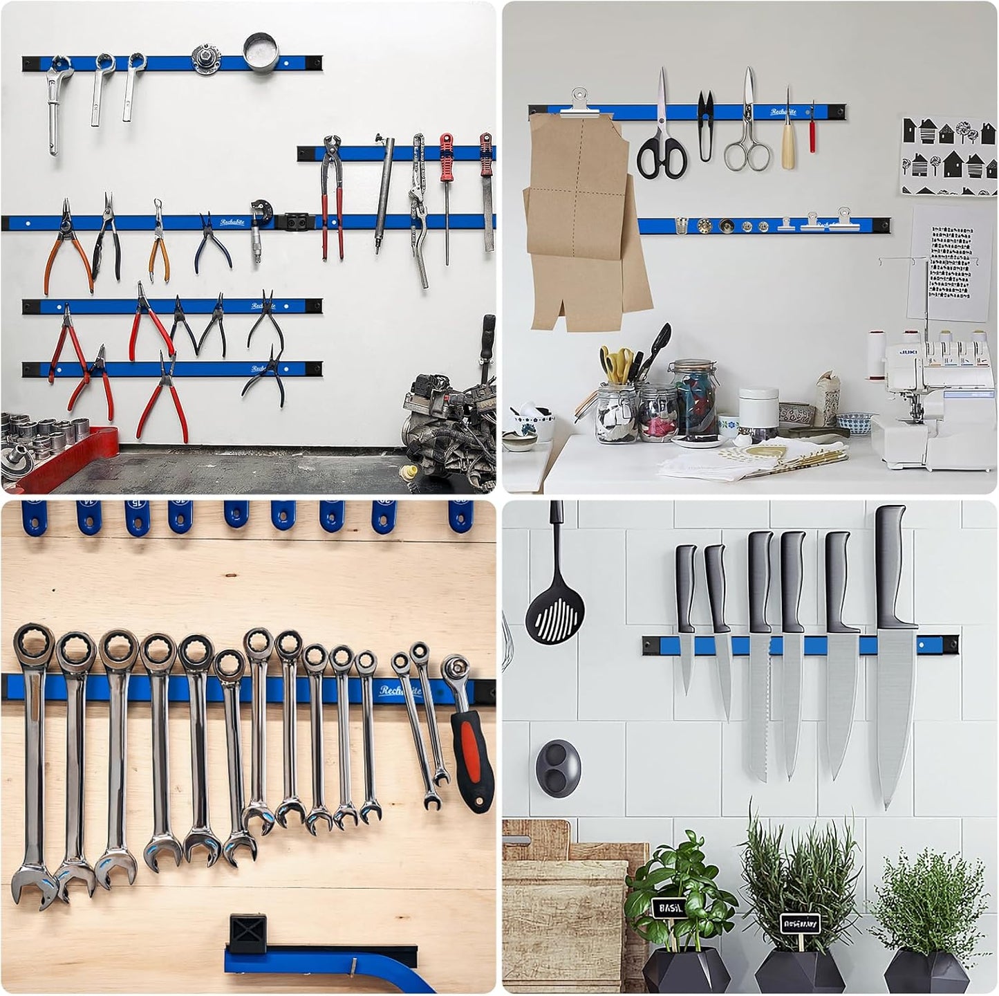 4 Pieces 18" Magnetic Tool Holder Strip, Blue Magnet Bar, Metal Tool Organizer Rack for Garage Organization, Easy To Install in Workshop, Mounting Screws Included