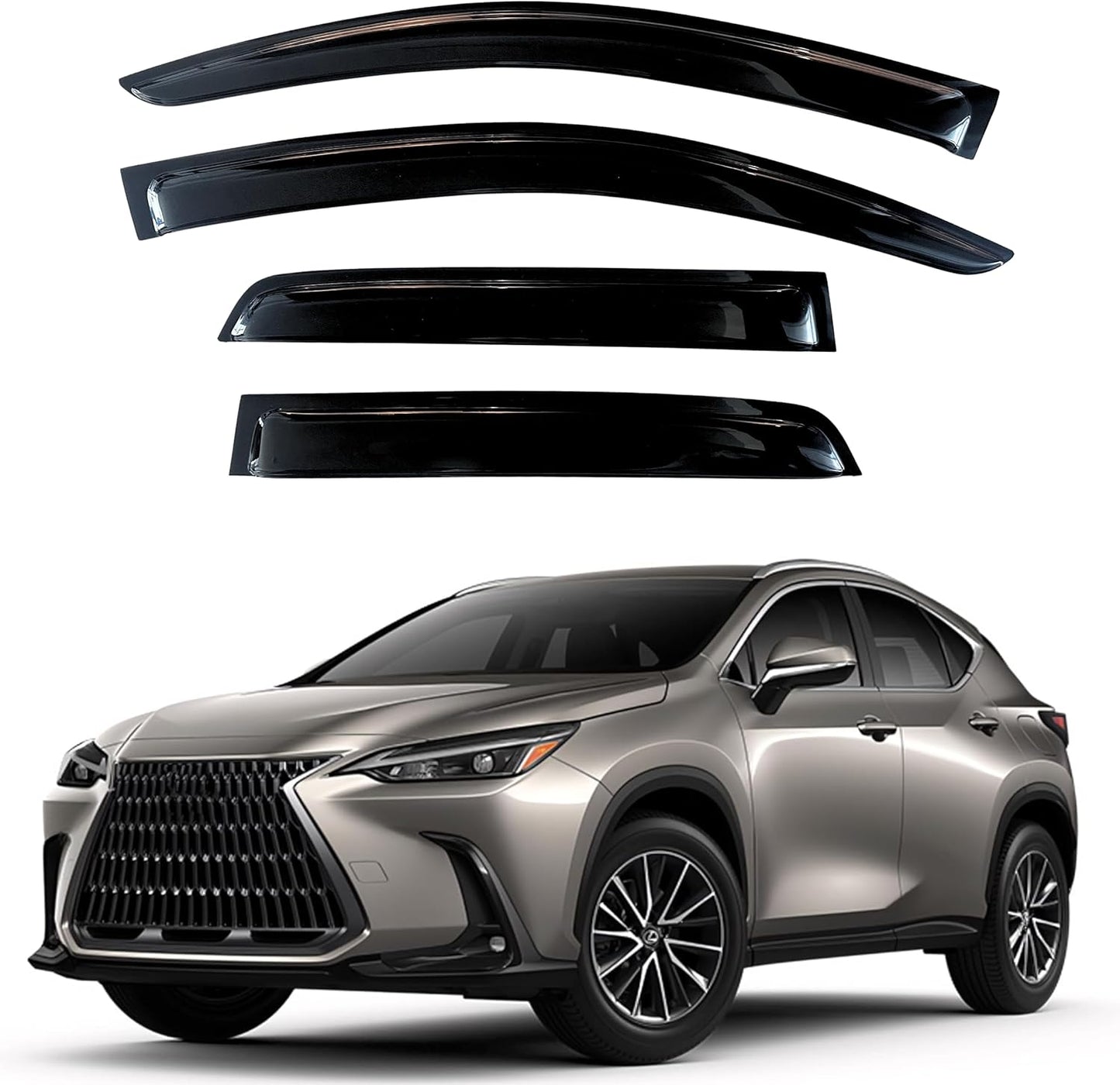 KPY Window Visor Compatible with Lexus NX250 NX350 NX350h NX450h+ 2022-2024, 4PC Rain Guard Side Window Vent Deflectors Tape-On Style, 2022 2023 2024