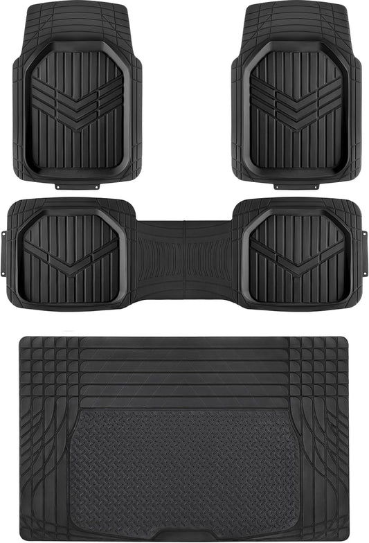 Amazon Basics 4-Piece Heavy Duty PVC Floor Mats with Cargo Liner and Rear, Waterproof Trim To Fit Car Mats, Black