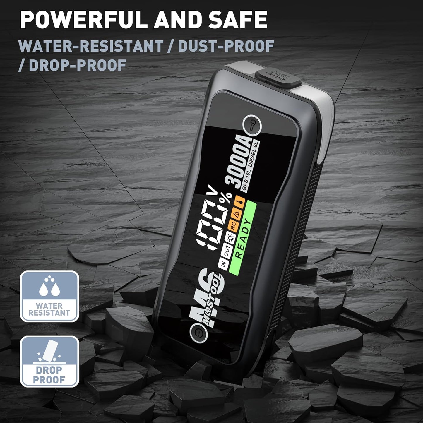 MOSTOOL M6 Car Jump Starter, 3000A Peak 12V Battery Jump Starter Power Pack with LED Display, Compact Portable Jumper Starter Jump Box for Car Battery, for All Gas Engines and Up to 8.0L Diesel