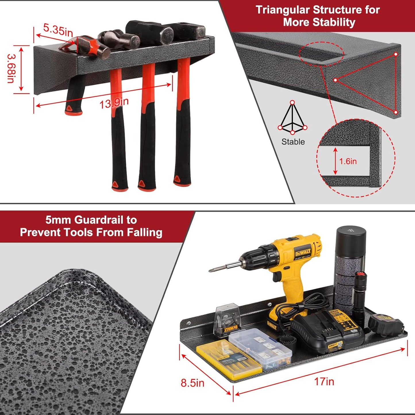 Screwdriver Organizer, Metal Plier Organizer Hammer Rack Screwdriver Holder Hand Tool Organizer and Storage Rack Wall Mount for Garage Workshop Workbench - 4 Pack