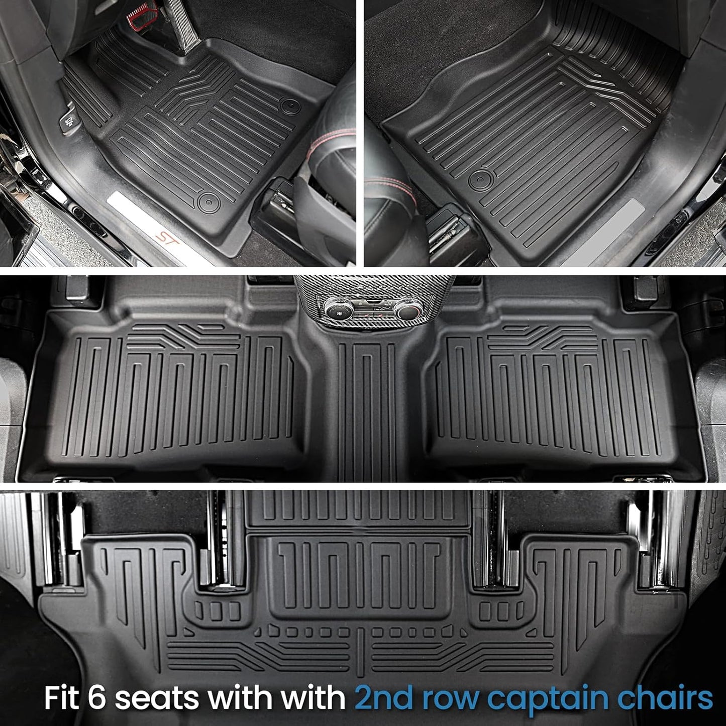 Floor Mats for 2020-2024 2025 Ford Explorer 6 Seats Captain Chairs Car Mat Accessories, All Weather TPE Cargo Mat Backrest Mats Active/ST Line/ST/Platinum(6 Seat Floor Mats+2-in-1 Cargo Mat)