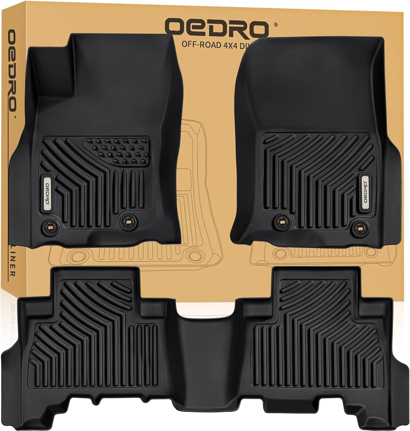 OEDRO Floor Mats Fit for Toyota 4Runner 2024-2013 / Lexus GX460 2014-2023, TPE All-Weather 4Runner Car Mats Includes 1st and 2nd Row Full Set Liners, Black