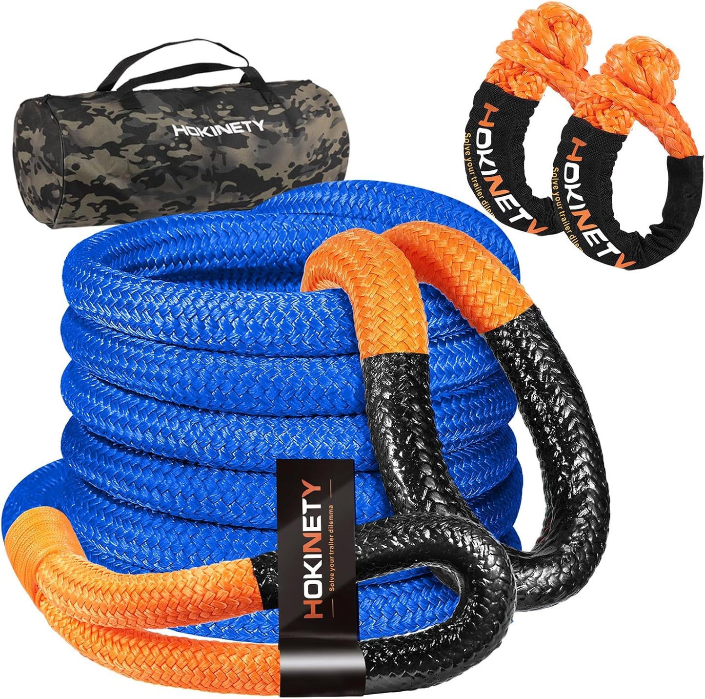 Kinetic Recovery Tow Rope: 1.26" x 30ft 55000LBS Snatch Strap with Soft Shackles Heavy Duty Offroad Towing Straps Kit for Trucks SUV UTV ATV Tractor Car Jeep - Blue