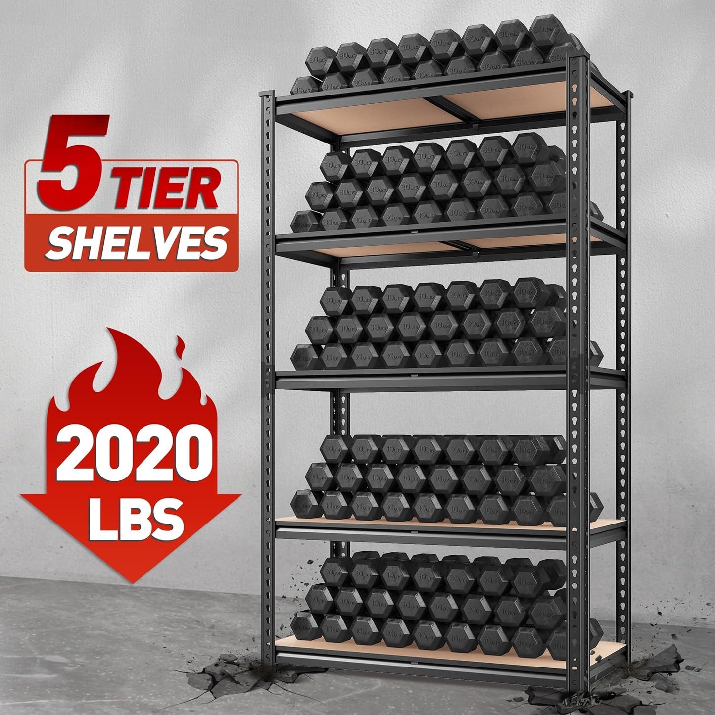 REIBII 2020LBS Storage Shelves 5 Tier Garage Shelving Heavy Duty, Adjustable Metal Shelving Unit, Garage Shelves for Basement, Warehouse, Pantry, 72" H x 35.55" W x 16" D, Black, 3 Pack