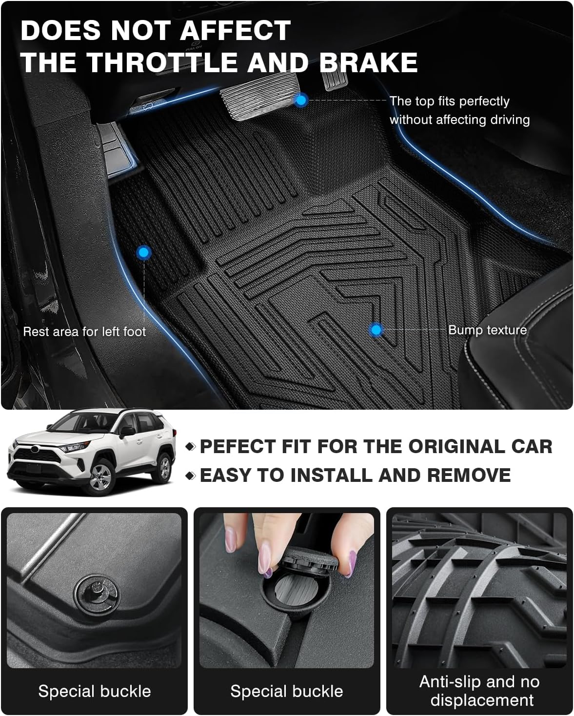Powerty Floor Mats & Cargo Liner for 2019-2024 2025 Toyota RAV4 Accessories Floor Mats 2 Row Liner Set All Weather TPE 3D Floor Liners&Rear Cargo Mat