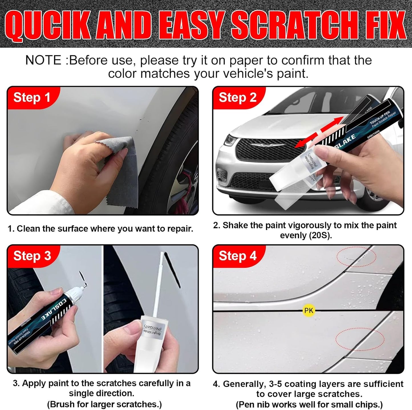 Car Touch Up Paint(Silver Mist(PSE/SSE)) for Chrysler, Car Paint Scratch Repair Kit, Quick & Easy Solution to Repair, Scratch Remover Pen with 2PCS Disposable Micro Applicators