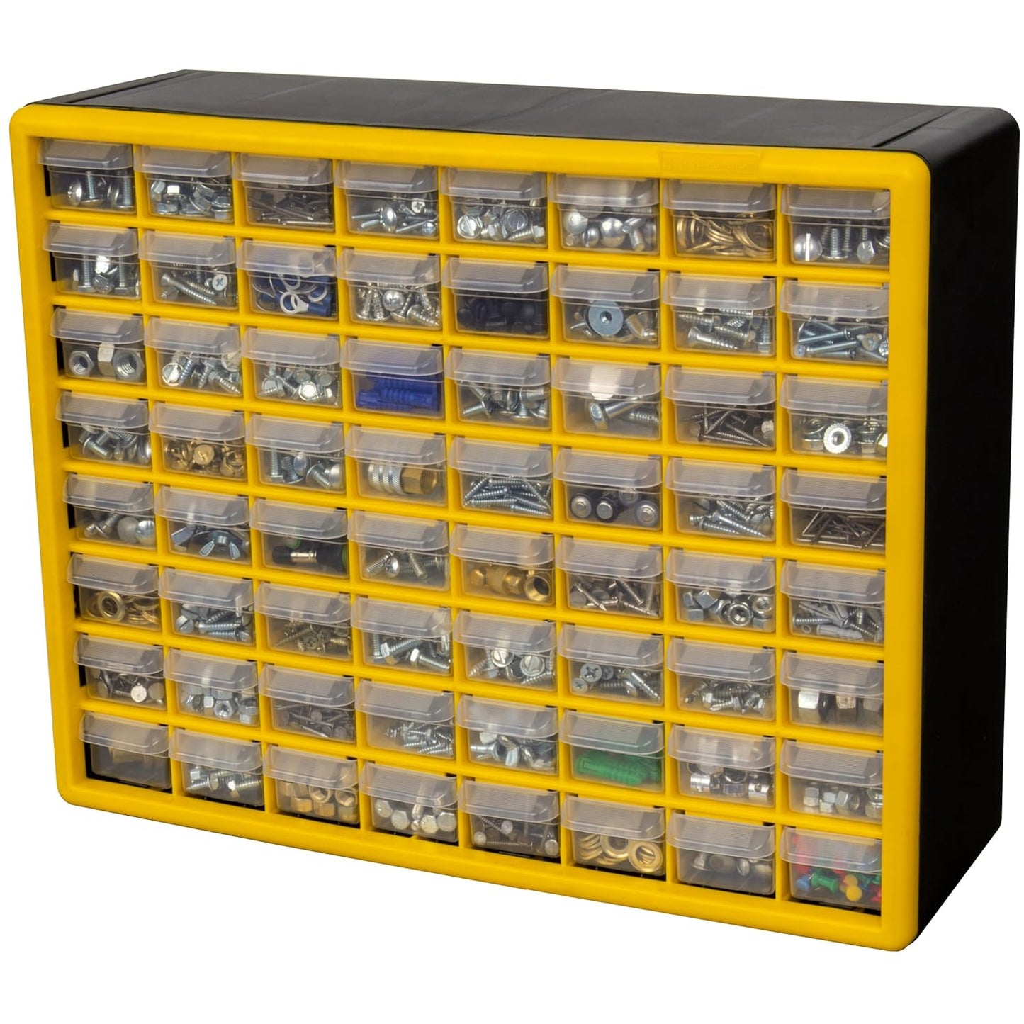 Akro-Mils 64-Drawer Plastic Drawer Storage Cabinet for Garage Organization, Bead Organizer, Building Bricks Storage, Teacher Toolbox, Makeup Organizer, 20-Inch W x 6-Inch D x 16-Inch H, 10164 Yellow
