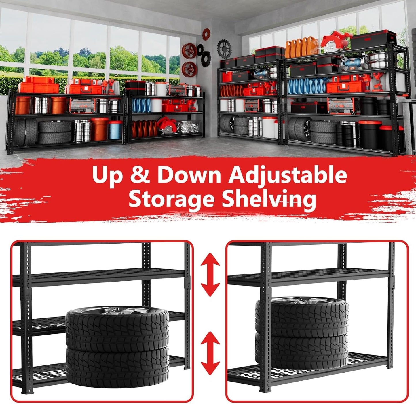Storage Shelves, Garage Shelving Heavy Duty 3300 LBS Capacity, 60"L x 24"W x 78"H Adjustable Metal Shelving Organizer Wire Rack, 5 Tier Utility Shelf Unit for Pantry Closet Warehouse Organization