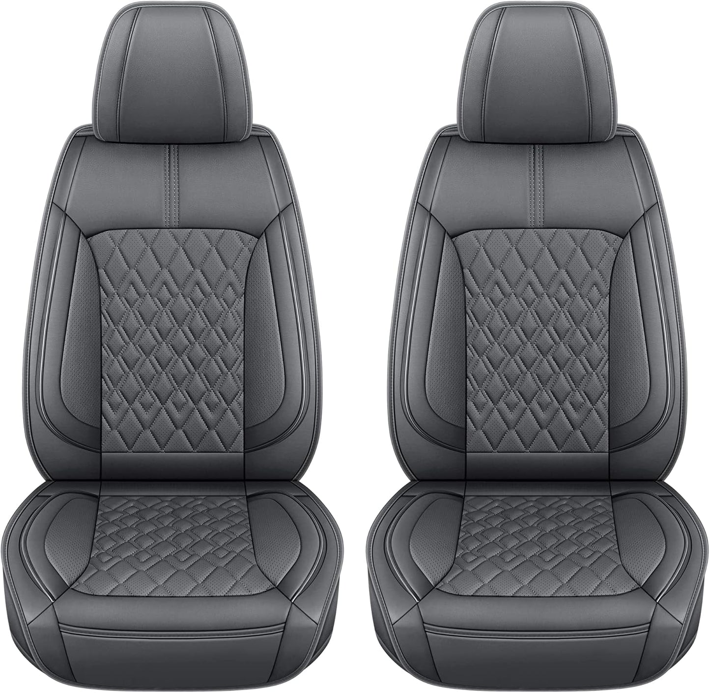 Pariitadin Leather Car Seat Covers Front Pair, Waterproof Breathable Faux Leather Automotive Seat Covers for Cars, Non-Slip Car Interior Covers Universal Fit Most Cars Sedans Trucks SUVs, Gray