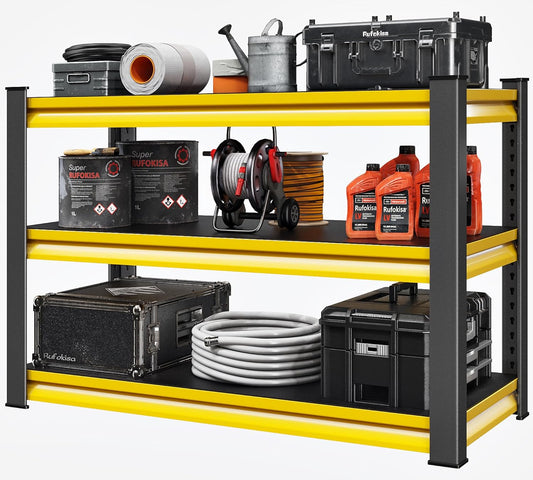 48" W Garage Shelving Heavy Duty, 1650LBS Loads Adjustable Garage Storage Shelves,3-Tier Metal Storage Racks and Shelving Units, Utility Rack Shelves,48" W x 18" D x 39" H,Yellow