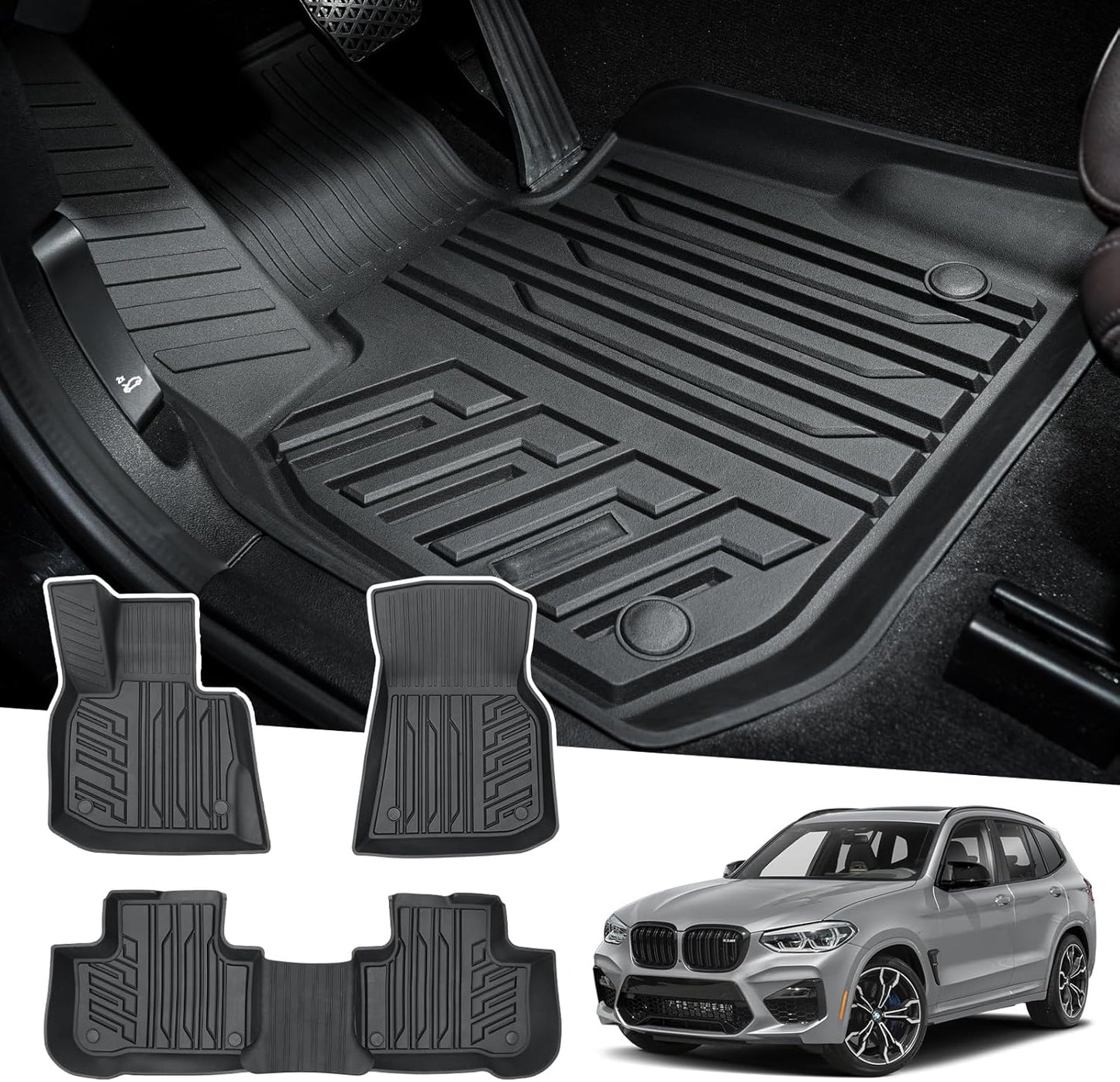 Powerty Floor Mats for 2018-2024 BMW X3 / 2019-2024 BMW X4, Custom Fit for BMW X3 Accessories, 3D TPE All Weather Car Mats Heavy-Duty Floor Liners (Fit All Models)