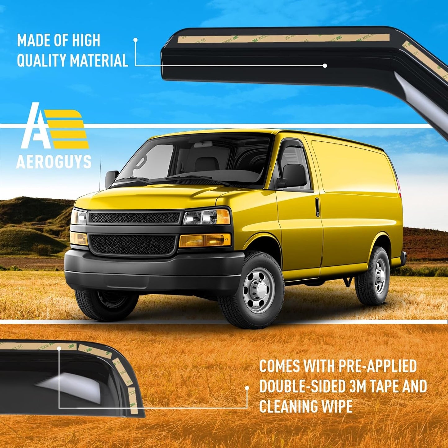 Extra Durable Window Deflectors in-Channel Visors Rain Guards Fit for Chevrolet (Chevy) Express Van 1996-2025, Sun Visors, Wind Vent for Shades, Exterior Car Accessories - 2pcs. AG0420