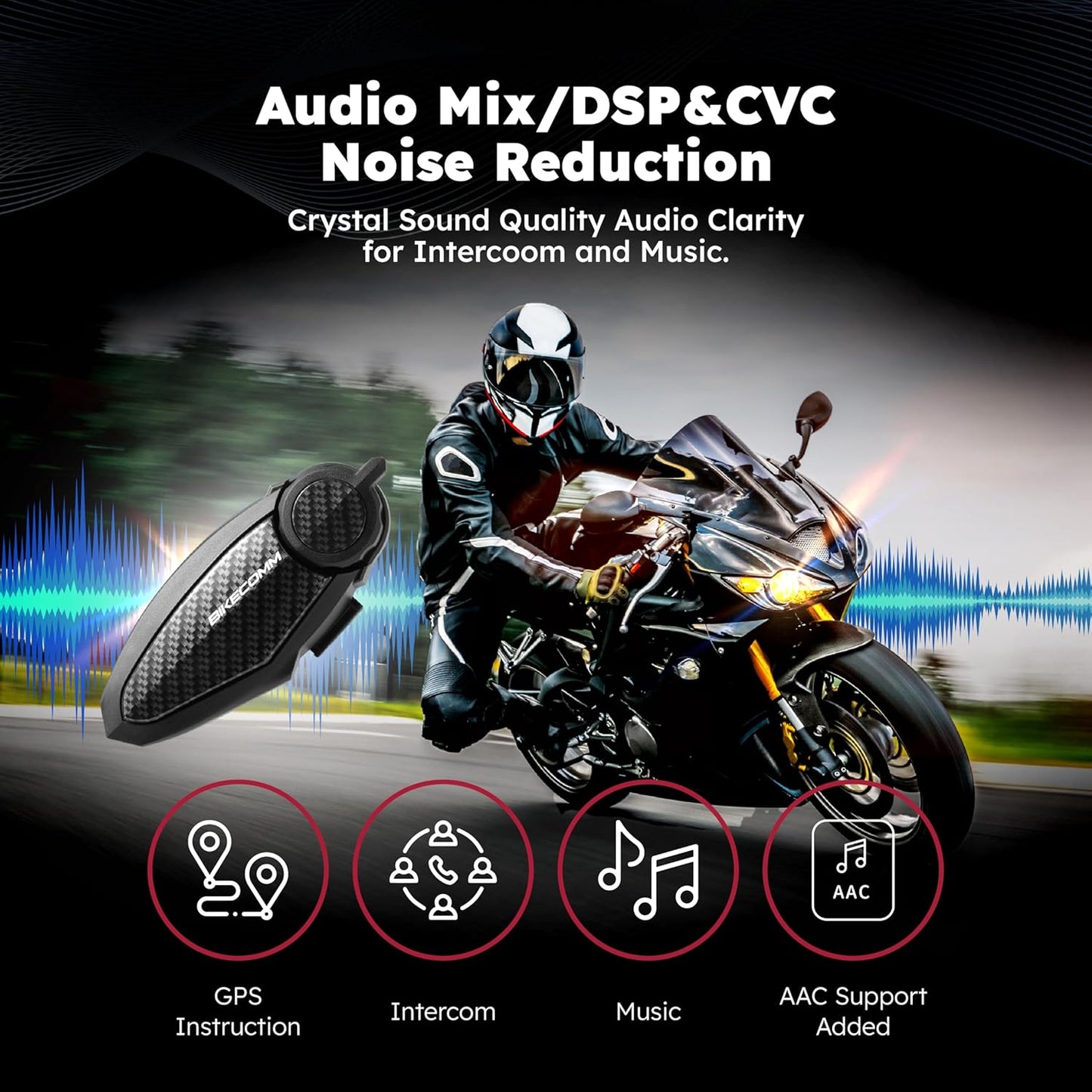 BK-S2 Motorcycle Bluetooth Intercom Headset - Helmet Communication System, Waterproof Speaker, Voice Comm Earbuds, Helmet Headphone, Noise Cancellation (Single Black)