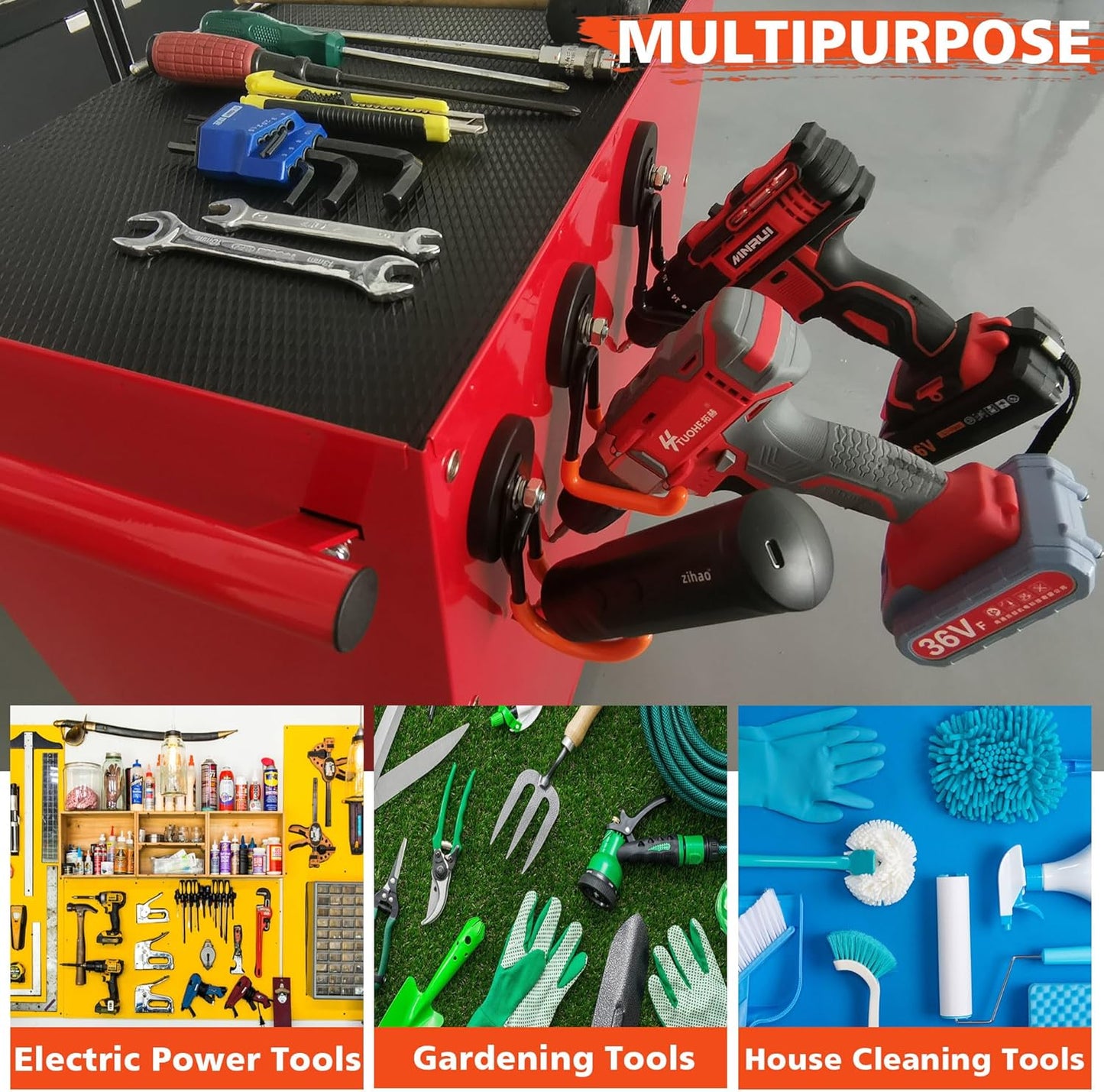 ULIBERMAGNET Garage Strong Magnetic Hooks, 4 Pack Heavy Duty Large J Hooks with Magnet, Anti-Slip Coating Magnet Hooks for Garden Tools, Ropes,Drill,Magnetic Double Hooks for Metal Cabinet,Pegboard