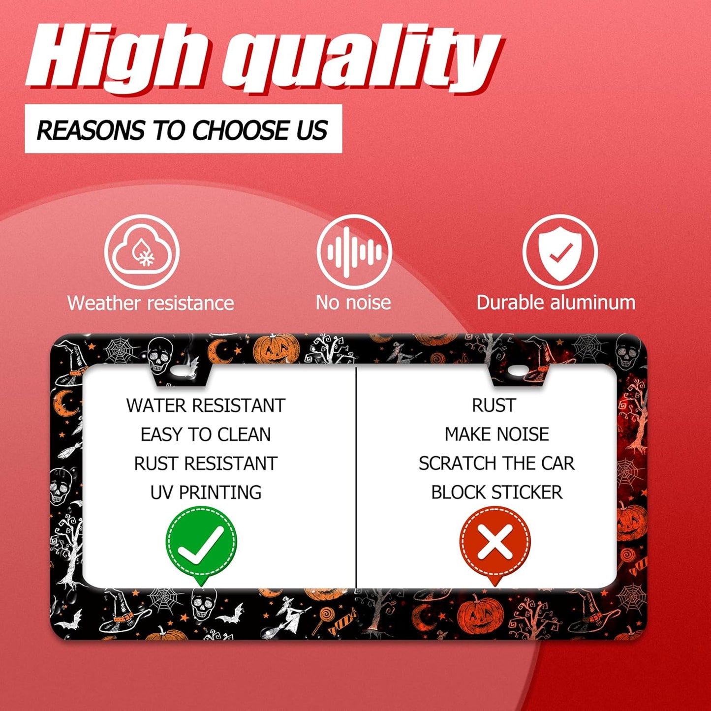 Pumpkin Witch Gothic License Plate Frame Bat Spider Web License Plate Holder Funny Personalise Car Stainless Stee Decorative Parts for Standard Us Canada Vehicles 12x6 Inch for Women Men