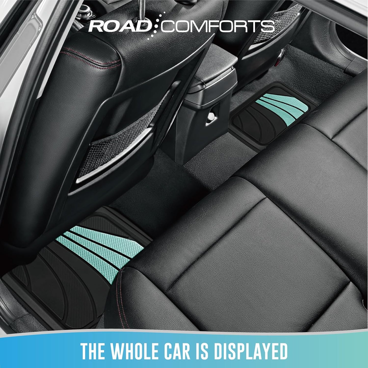 Road Comforts Car Floor Mats Full Set – Front & Rear Car Floor Mats with Aluminum Design, Anti-Slip Backing, All-Weather Protection, Trim-to-Fit Car Mats for Most Sedans, SUVs & Vans - Green