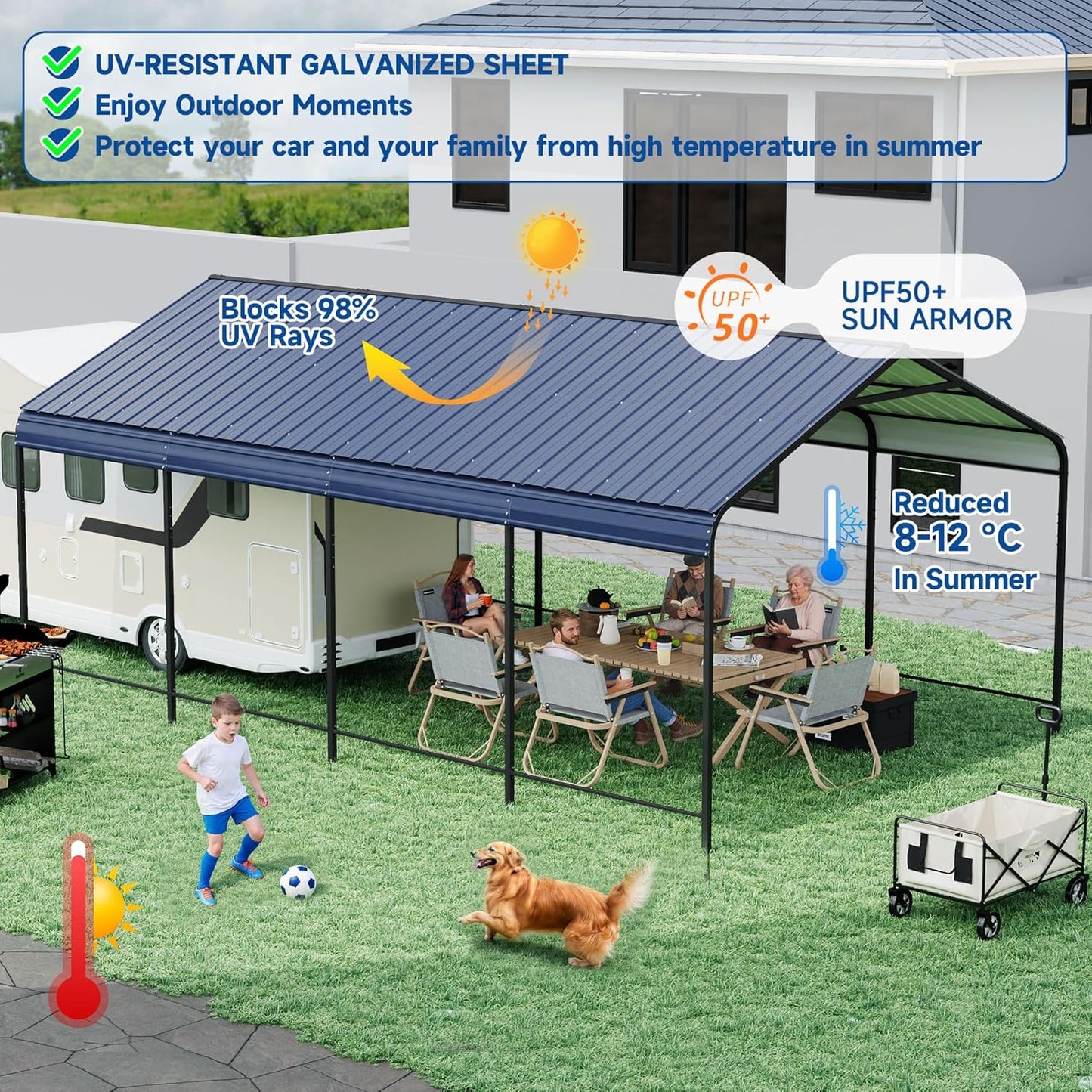 STHOUYN Car Ports 12x20 Heavy Duty Metal Carport Kit, UPF50+ UV Protection Galvanized Steel Car Port for RV/Vehicle Outdoor, 130mph Windproof & 50PSF Snow Load Shelter, Easy Assembly