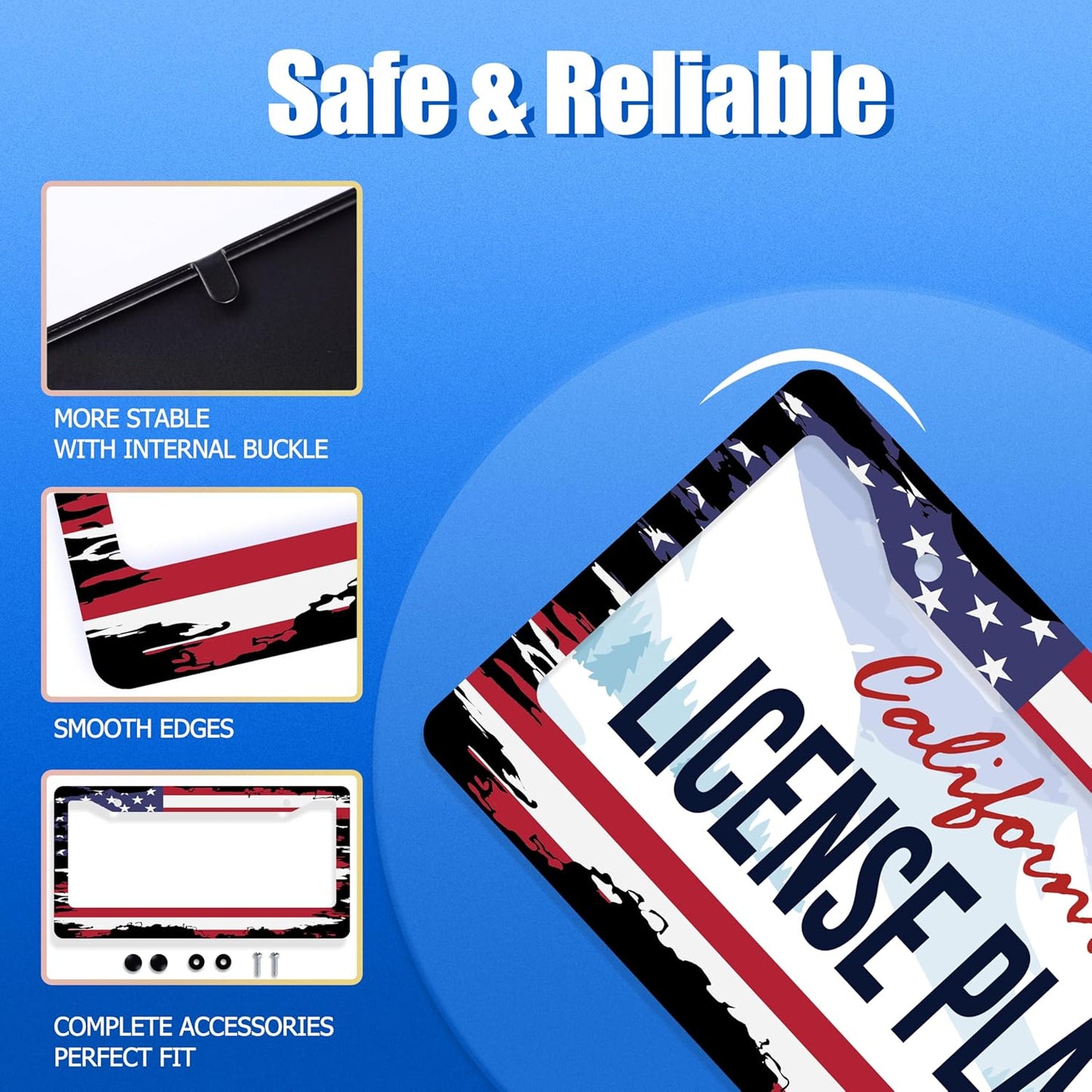 Vintage American Flag License Plate Frame USA Flag License Plate Stainless Steel Funny License Plate Holder Patriotic Car Accessories With Screws Car Decoration 12.3" x 6.3"Fits Standard Vehicles Size