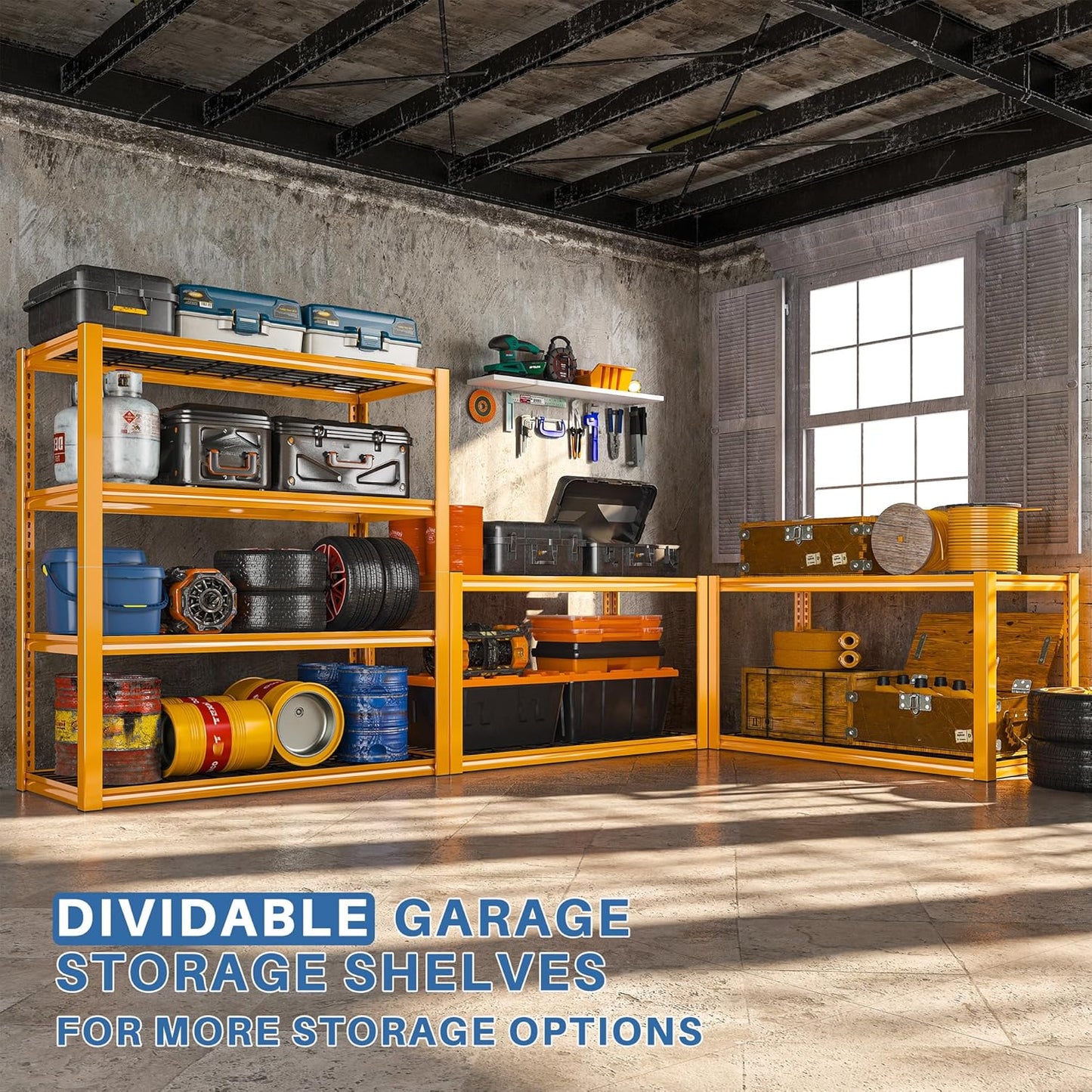 REIBII 40" W Garage Shelving Heavy Duty Metal Shelving 2200LBS Storage Shelves 4 Tier Garage Shelves Adjustable Metal Shelf for Warehouse Basement Pantry Kitchen 40" W x 19.7" D x 59.9" H, Orange