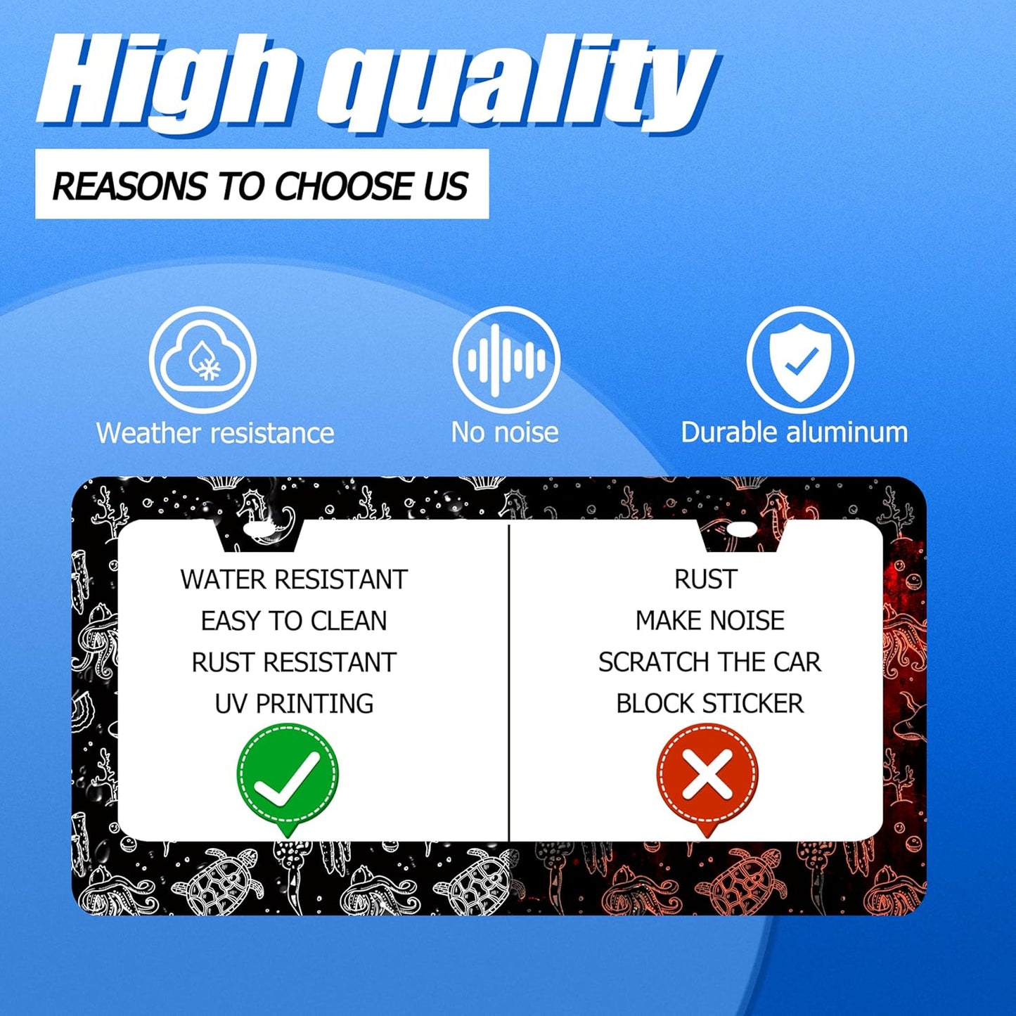 Turtles License Plate Frame Black and White Sea Turtle License Plate Stainless Steel Funny License Plate Holder Men Women Ocean Animal Car Accessory Decoration 12.3" x 6.3"