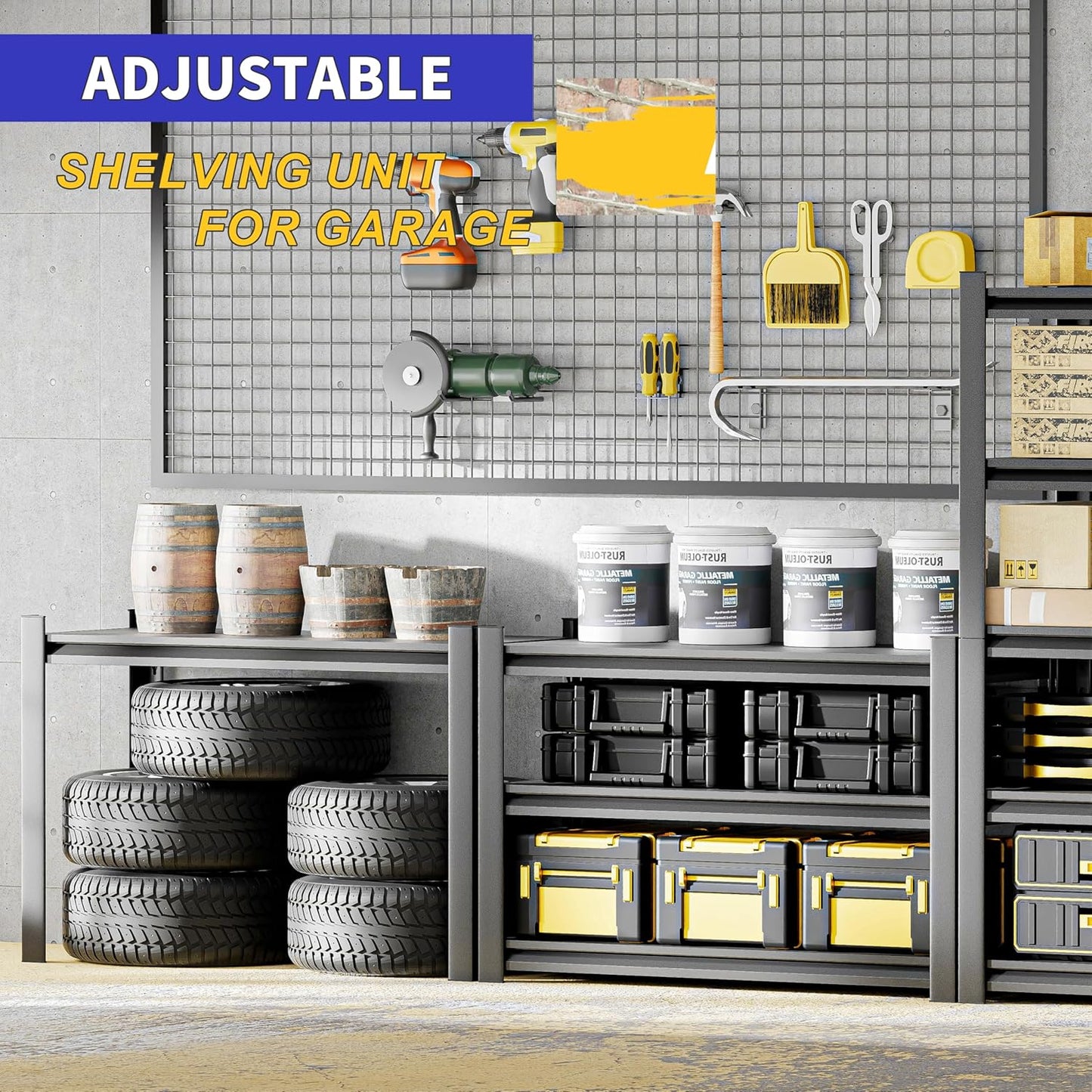 Garage Shelving,Thickened 72"*35.4"*15.7"Garage Storage Shelves Heavy Duty Shelving Units and Storage,Adjustable 5 Tier Metal Shelving Storage for Garage Rack Shelf Industrial Shelving for Basement